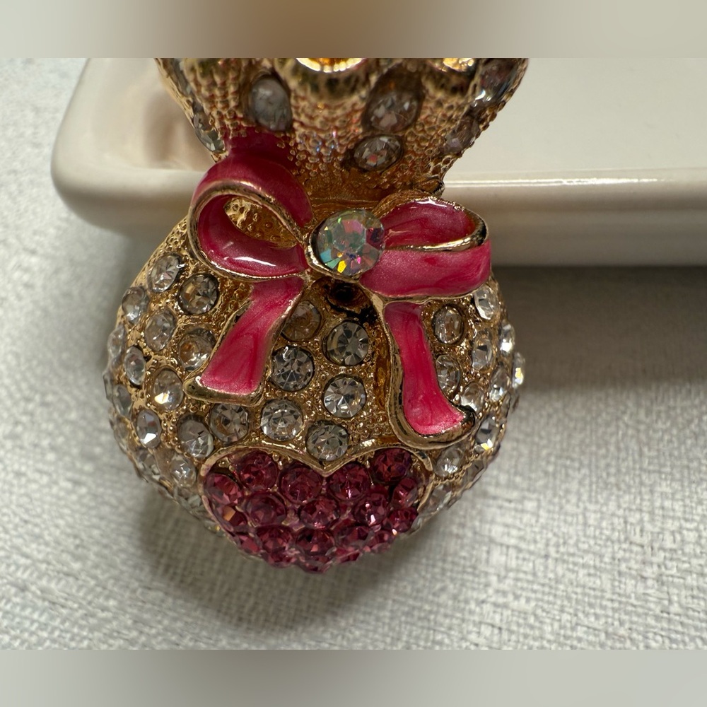 Gold Tone Rhinestone Money Bag Keychain Pink Bow Heart Purse Charm Bling NWOT - Picture 3 of 4